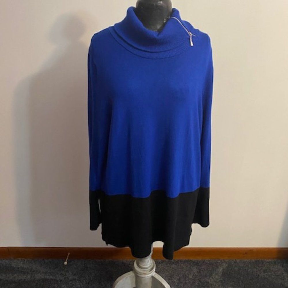 Joseph A Cowl Neck Cobalt, Black sweater, size 1X